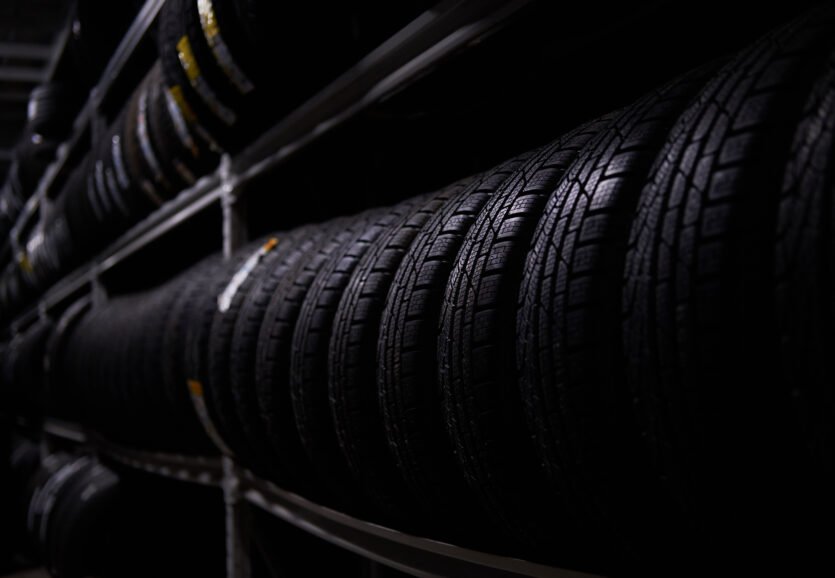 Variety of tyres at busy warehouse